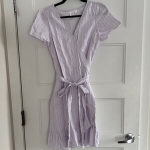 GAP Light Purple Striped Mini Dress | Cotton/Linen